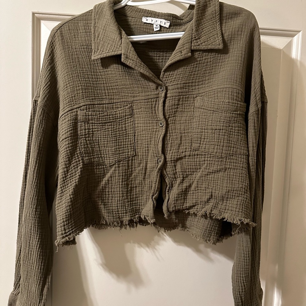 Boutique Olive Green Button-Up Shirt